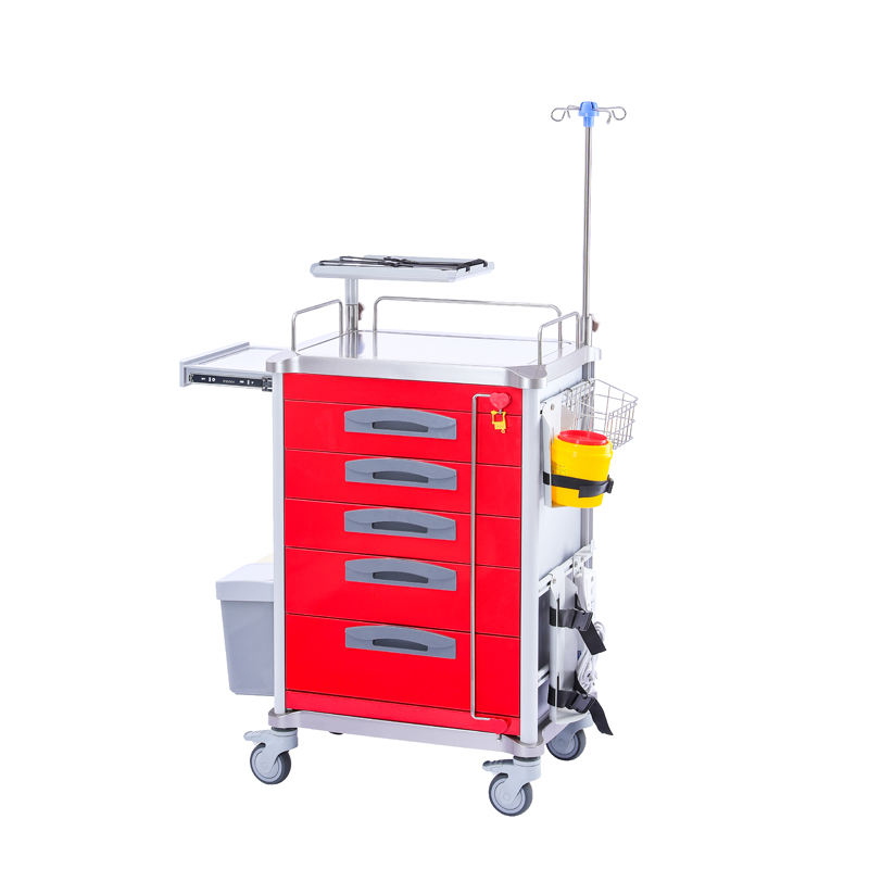 Red Color Medical Emergency Trolley; Emergency Trolley Cart; Emergency Crash Cart