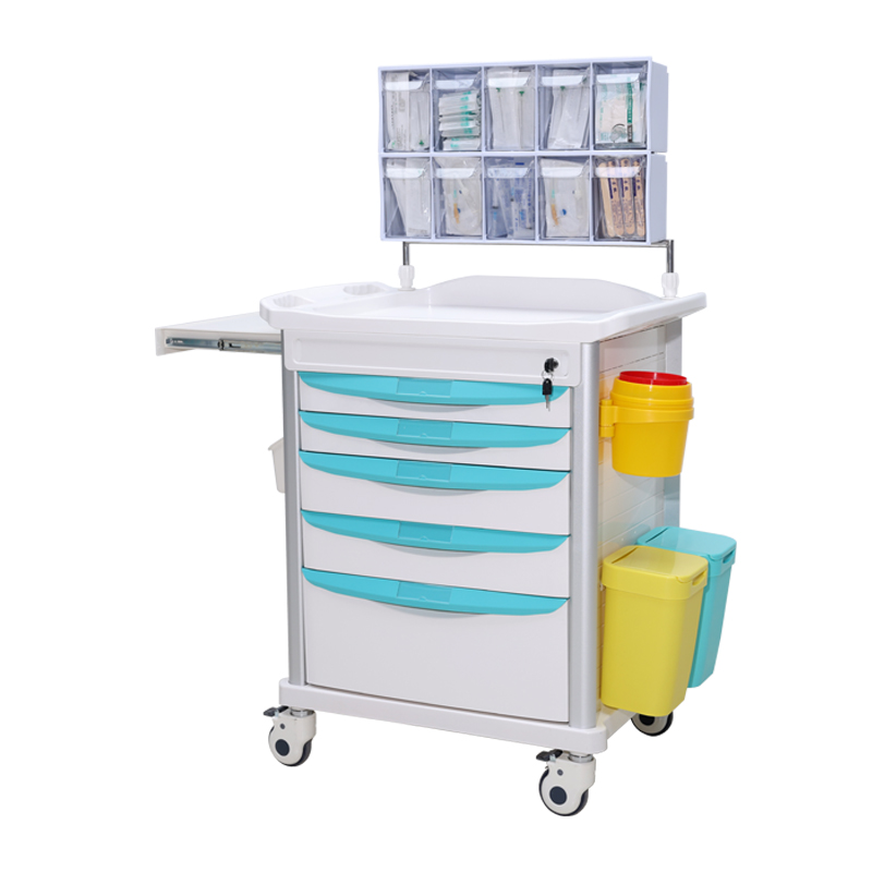 ZP76028 Hospital Clinic ABS Plastic Medical Emergency Multi-Function Crash Cart Anesthesia Trolley with Wheel